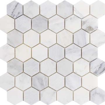 Picture of Emser Tile - Marble Hexagon Mix 2 x 2 Mosaic Winter Frost