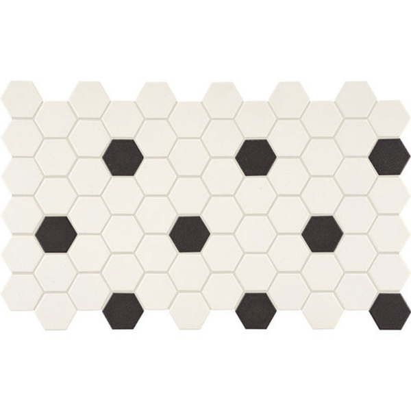 Picture of Daltile - Keystones Blends Hexagon White with Black Dots 2 x 2 Arctic White with Black Dots