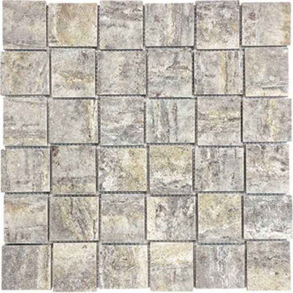 Picture of Anatolia Tile & Stone - Travertine Vein Cut Mosaic Basketweave Silver Ash