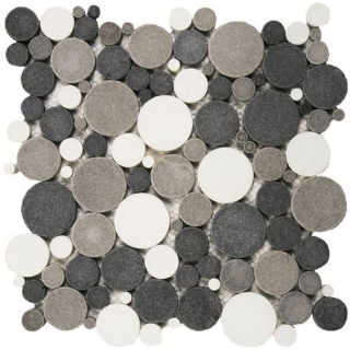 Picture of Bati Orient - Round Mosaic Reconstituted White/Black/Grey