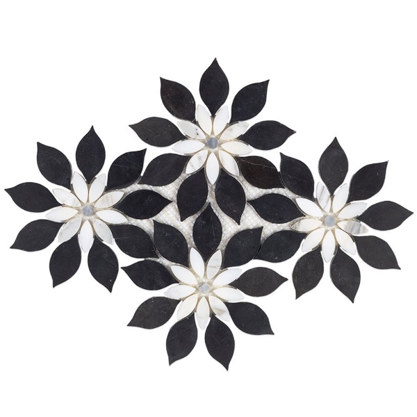 Picture of SOHO Studio Corp - Water Jet Mosaic MJ Rain Flower Black Jade Calacatta Dot