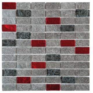 Picture of Bati Orient - Mix Mosaic 1 x 2 Silver Grey Natural Quartzite Glass Red