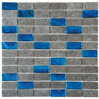 Picture of Bati Orient - Mix Mosaic 1 x 2 Grey Natural Quartzite Glass Turquoise