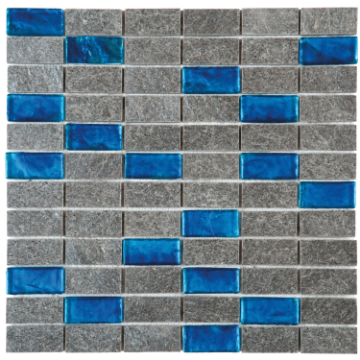 Picture of Bati Orient - Mix Mosaic 1 x 2 Grey Natural Quartzite Glass Turquoise