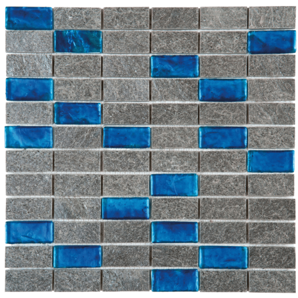 Picture of Bati Orient - Mix Mosaic 1 x 2 Grey Natural Quartzite Glass Turquoise