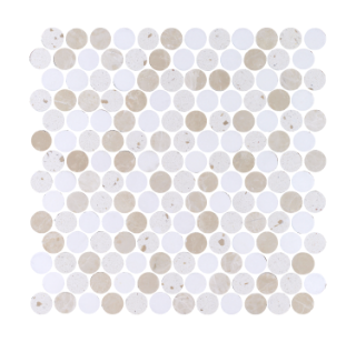 Picture of Tesoro - Venice Penny Round Mosaic Sand Thassos Carrara