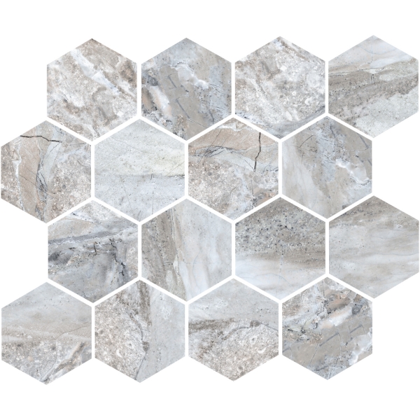 Picture of American Wonder Porcelain - Fossilique Stone Mosaic Hex Crystal Gray