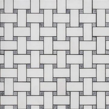 Picture of Elon Tile & Stone - Basketweave Mosaics White Thassos Pacific Gray Dot Honed