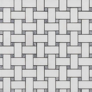 Picture of Elon Tile & Stone - Basketweave Mosaics White Thassos Pacific Gray Dot Polished