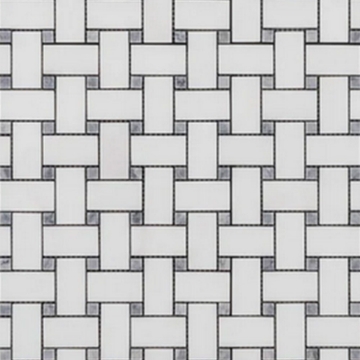 Picture of Elon Tile & Stone - Basketweave Mosaics White Thassos Pacific Gray Dot Polished