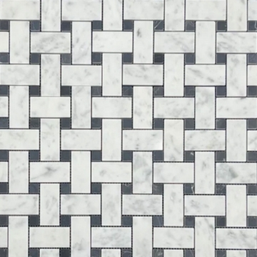 Picture of Elon Tile & Stone - Basketweave Mosaics Bianco Carrara Black Dot Honed