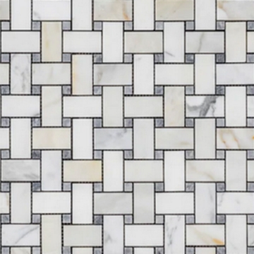 Picture of Elon Tile & Stone - Basketweave Mosaics Calacatta Pacific Gray Dot Honed