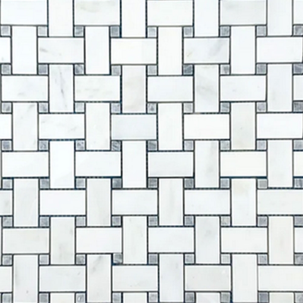 Picture of Elon Tile & Stone - Basketweave Mosaics Pearl White Pacific Gray Dot Honed