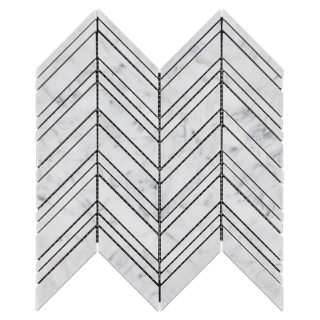 Picture of Elon Tile & Stone - Chevron Mosaics Bianco Carrara Honed