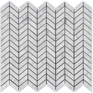 Picture of Elon Tile & Stone - Petite Chevron Mosaics Bianco Carrara Honed