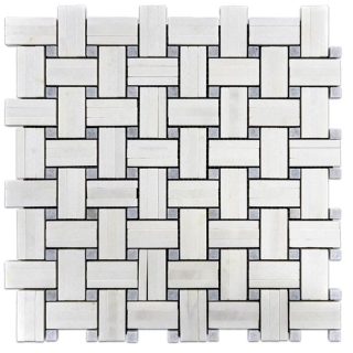 Picture of Elon Tile & Stone - Tri-Weave Mosaics White Thassos Blue Celeste Dot Polished