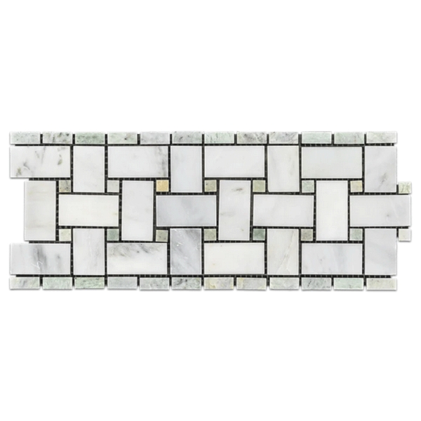 Picture of Elon Tile & Stone - Basketweave Border Pearl White Ming Green Honed
