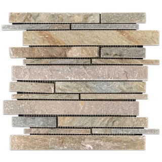 Picture of Elon Tile & Stone - Random Strip Mosaics Golden Sand Quartzite Cleft