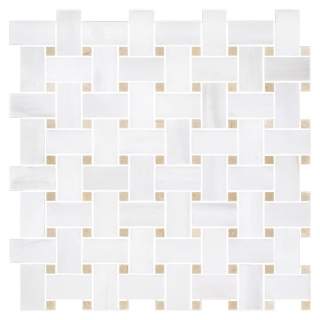 Picture of Elon Tile & Stone - Basketweave Mosaics Dolomite Crema Marfil Dot Honed