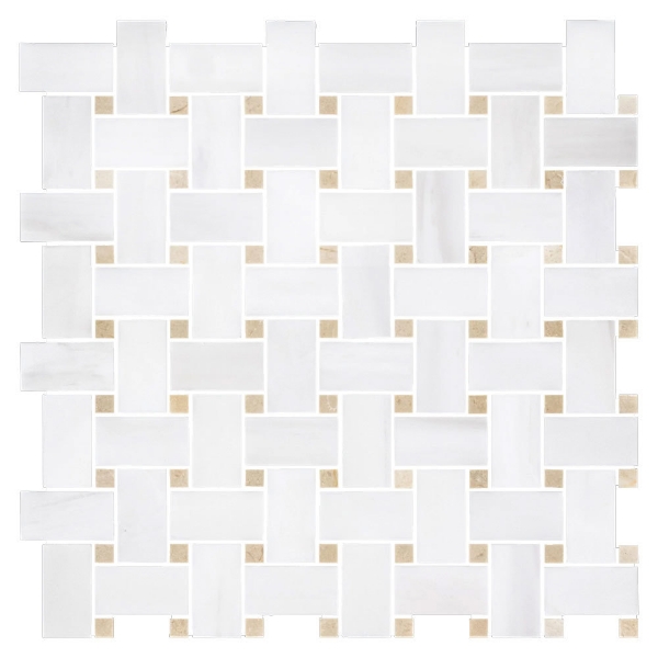 Picture of Elon Tile & Stone - Basketweave Mosaics Dolomite Crema Marfil Dot Honed
