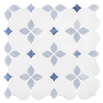 Picture of Elon Tile & Stone - Silhouette Mosaics White Thassos Blue Celeste Azul Macauba Polished