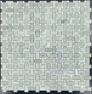 Picture of Elon Tile & Stone - Basketweave Mosaics Emerald Green 3/8 White Thassos Dot Honed