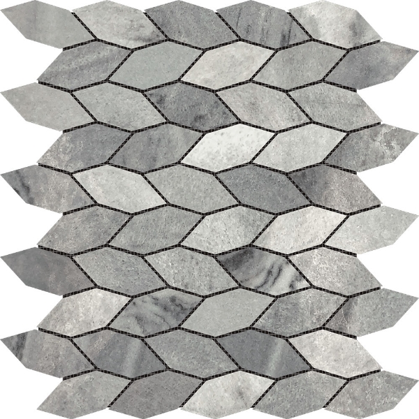 Picture of Bati Orient - Marble Elongated Hexagon Ice Grey Leaves