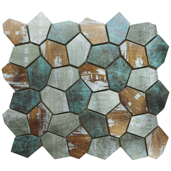 Picture of Bati Orient - Metal Art Hexagon Mosaic Green Grey Beige