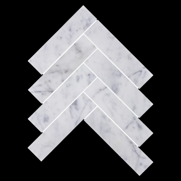 Picture of Elon Tile & Stone - Herringbone Mosaics 2 x 8 Bianco Carrara