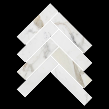 Picture of Elon Tile & Stone - Herringbone Mosaics 2 x 8 Calacatta Gold