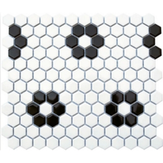 Picture of Roca - CC Mosaics Black White Flower Small Hexagon