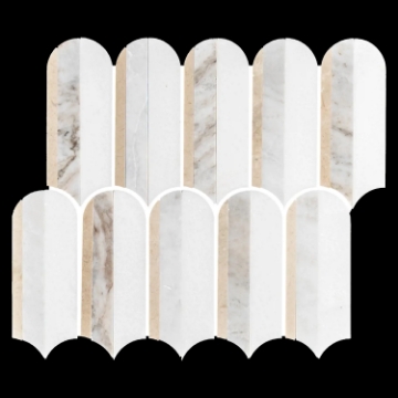 Picture of Elon Tile & Stone - Wave Mosaics White Thassos Crema Marfil Bianco Oro Honed