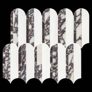 Picture of Elon Tile & Stone - Wave Mosaics Dolomite Rosso Levanto Bianco Violetta Honed