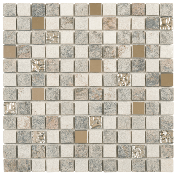 Picture of Bati Orient - Mix Mosaic 7/8 x 7/8 Grey Beige Glass Quartzite Metal Decor