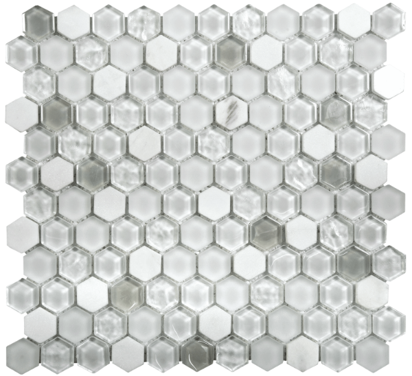 Picture of Bati Orient - Mix Mosaic Hexagon White Marble/White Glass Matte & Glossy