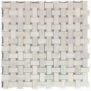 Picture of Elon Tile & Stone - Basketweave Mosaics Pearl White XL Pacific Gray Dot Honed