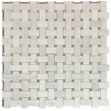 Picture of Elon Tile & Stone - Basketweave Mosaics Pearl White XL Pacific Gray Dot Honed