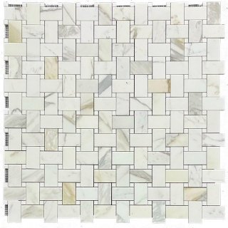 Picture of Elon Tile & Stone - Basketweave Mosaics Calacatta Gold XL 5/8 White Thassos Dot Honed