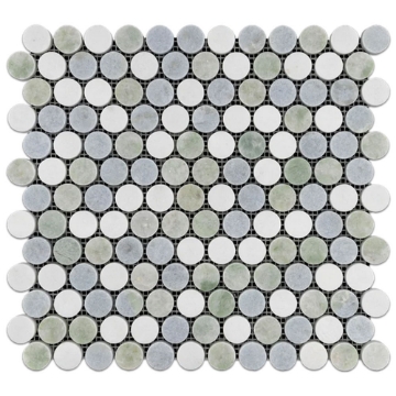 Picture of Elon Tile & Stone - 1 Rounds Mosaics Tri-Blend Ming Green White Thassos Blue Celeste Polished