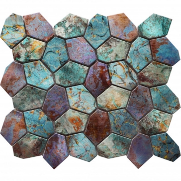 Picture of Bati Orient - Metal Art Hexagon Mosaic Metallic Green Rust