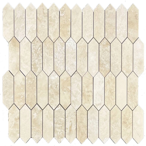Picture of Elon Tile & Stone - Picket 2 x 6 Mosaics Cross-Cut Light Ivory Travertine