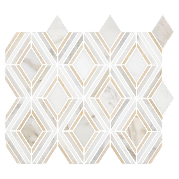Picture of Elon Tile & Stone - Petite Jewel Mosaics Calacatta Gold with White Thassos & Crema Marfil Honed