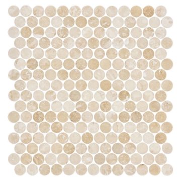Picture of Elon Tile & Stone - 1 Rounds Mosaics Cross-Cut Light Ivory Travertine Honed