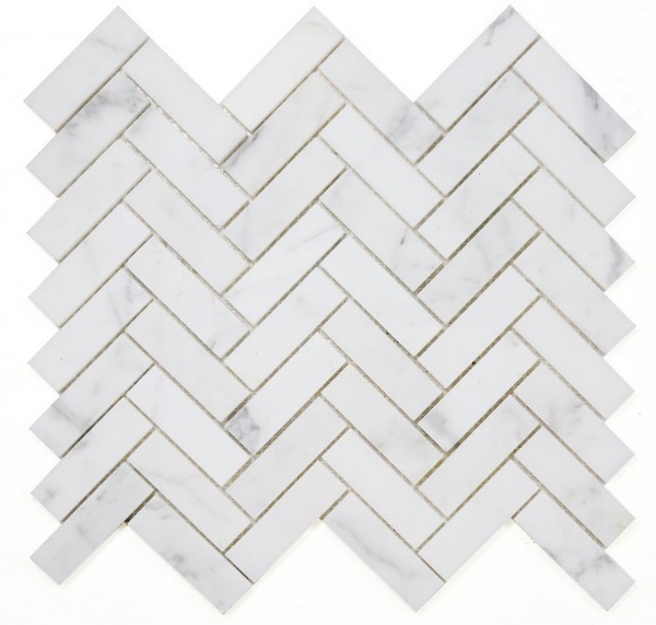 Picture of Elysium - Herringbone Mosaic Calacatta White Honed