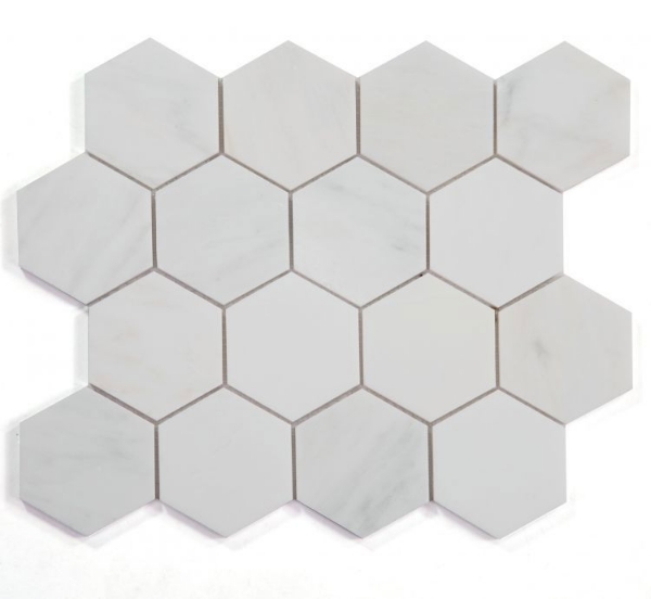 Picture of Elysium - 3 x 3 Hexagon Mosaic Snow White Honed