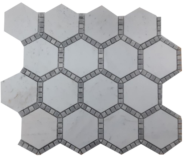Picture of Elysium - Hexagon Mosaic Deco Milky White Honed