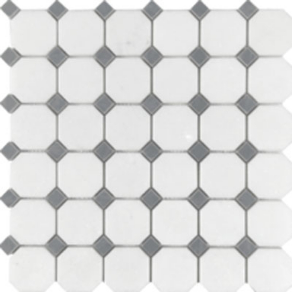 Picture of Tesoro - Metropolitan Blend Octagon Mosaic Thassos with Bardiglio Dot