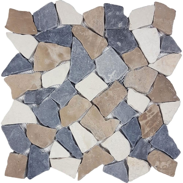 Picture of Tesoro - Ocean Stones Tumbled Mosaic Tan White Gray