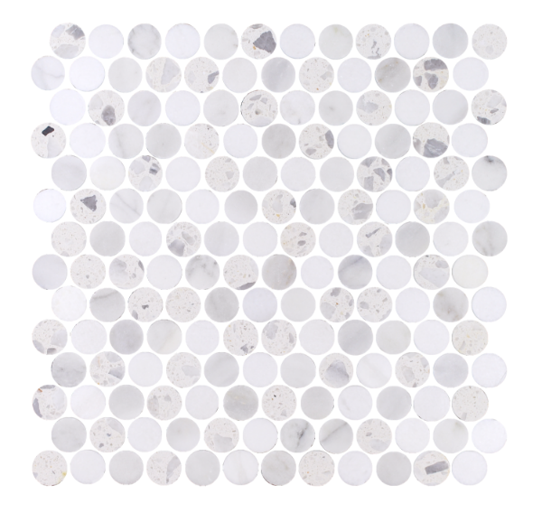 Picture of Tesoro - Venice Penny Round Mosaic Blue Thassos Carrara