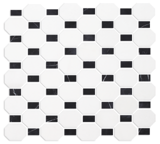 Picture of Tesoro - Metro Blend Thassos Octagon Dot Thassos Nero Dot